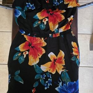 White House Black Market Black Strapless Dress with Bold Floral Print